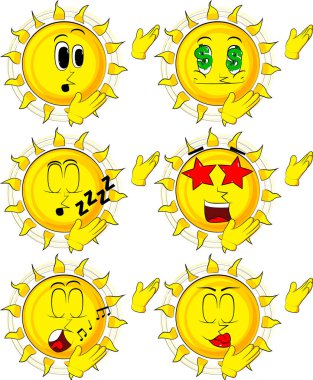 İki elle, güçlü el hareketi bir şey gösterilen çizgi film güneş.