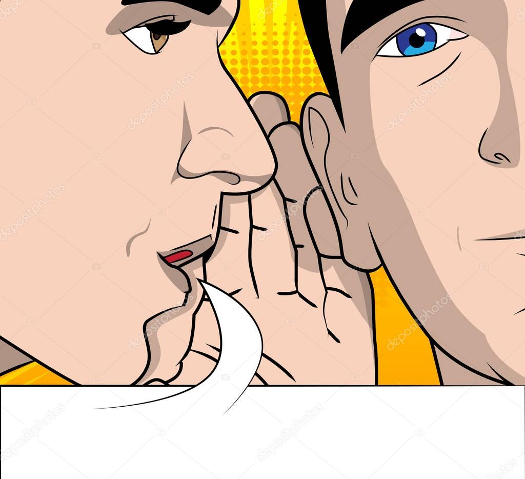 Two men gossiping with speech bubble.