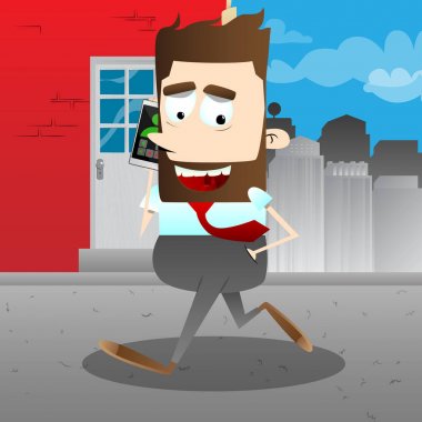 Bir telefonda konuşmak ve şehirde çalışan iş adamı.