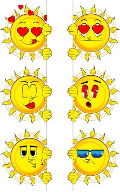 Boş işaret tutan karikatür güneş.