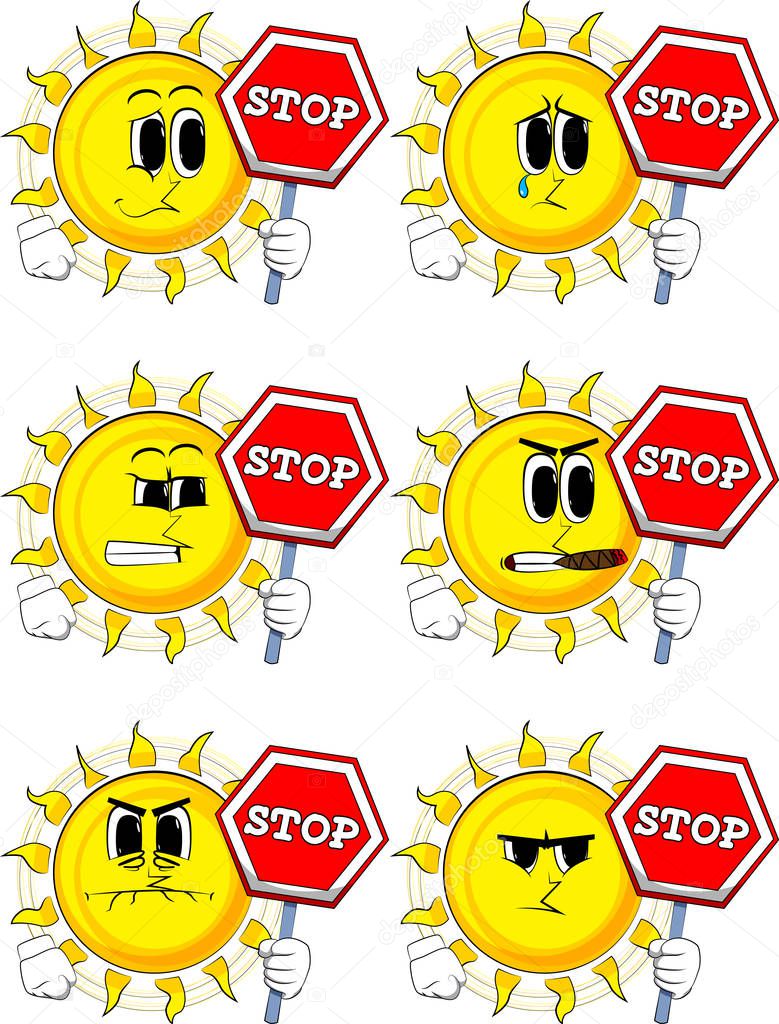 Cartoon sun holding a stop sign.