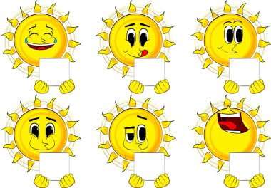 Çizgi film güneş holding beyaz kutu.