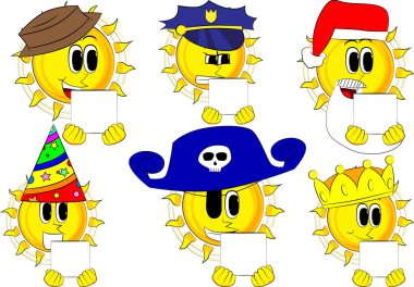 Çizgi film güneş holding beyaz kutu.