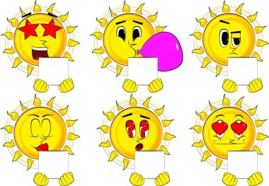 Çizgi film güneş holding beyaz kutu.