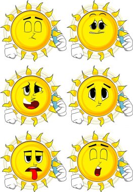 Cep telefonuyla konuşuyor karikatür güneş.