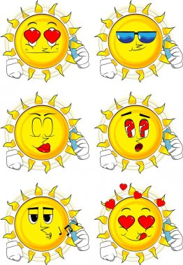 Cep telefonuyla konuşuyor karikatür güneş.