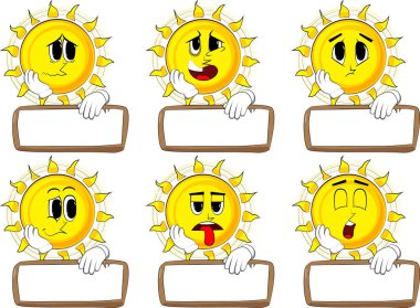 Çizgi film güneş ahşap hakkında boş kağıt.