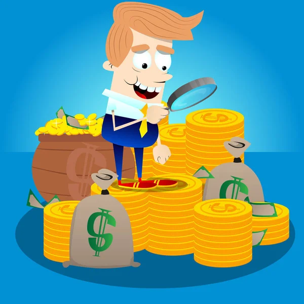 Businessman with money looking for investment opportunity. — Stock Vector