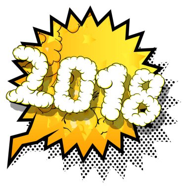 Yaratıcı mutlu yeni yıl 2018 tasarım kartı çizgi roman arka plan üzerinde.