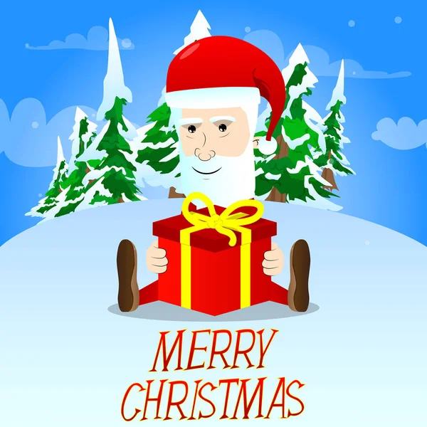 大きなクリスマス ギフト ボックスに座っているサンタ クロース. — ストックベクタ