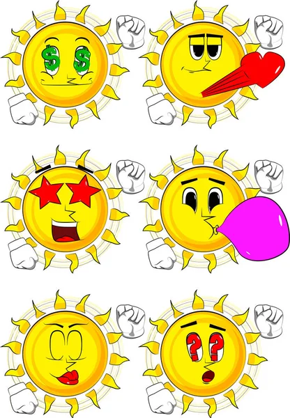 Dibujos animados sol haciendo poder a la gente gesto puño . — Archivo Imágenes Vectoriales
