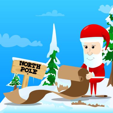 Noel Baba tutarak uzun kağıt, Noel mektubu, istek listesi, naughty veya nice listesi.