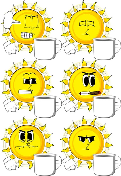Dessin animé soleil tenant grande tasse . — Image vectorielle