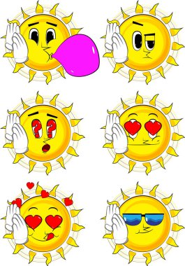 Çizgi film güneş tutan her ikisi de el onun kulağına, dinleme.