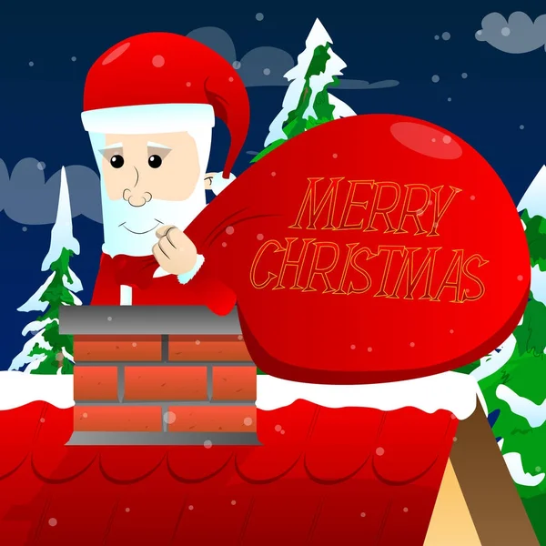 Santa Claus stuck in the chimney. Christmas greeting card. — Stock Vector