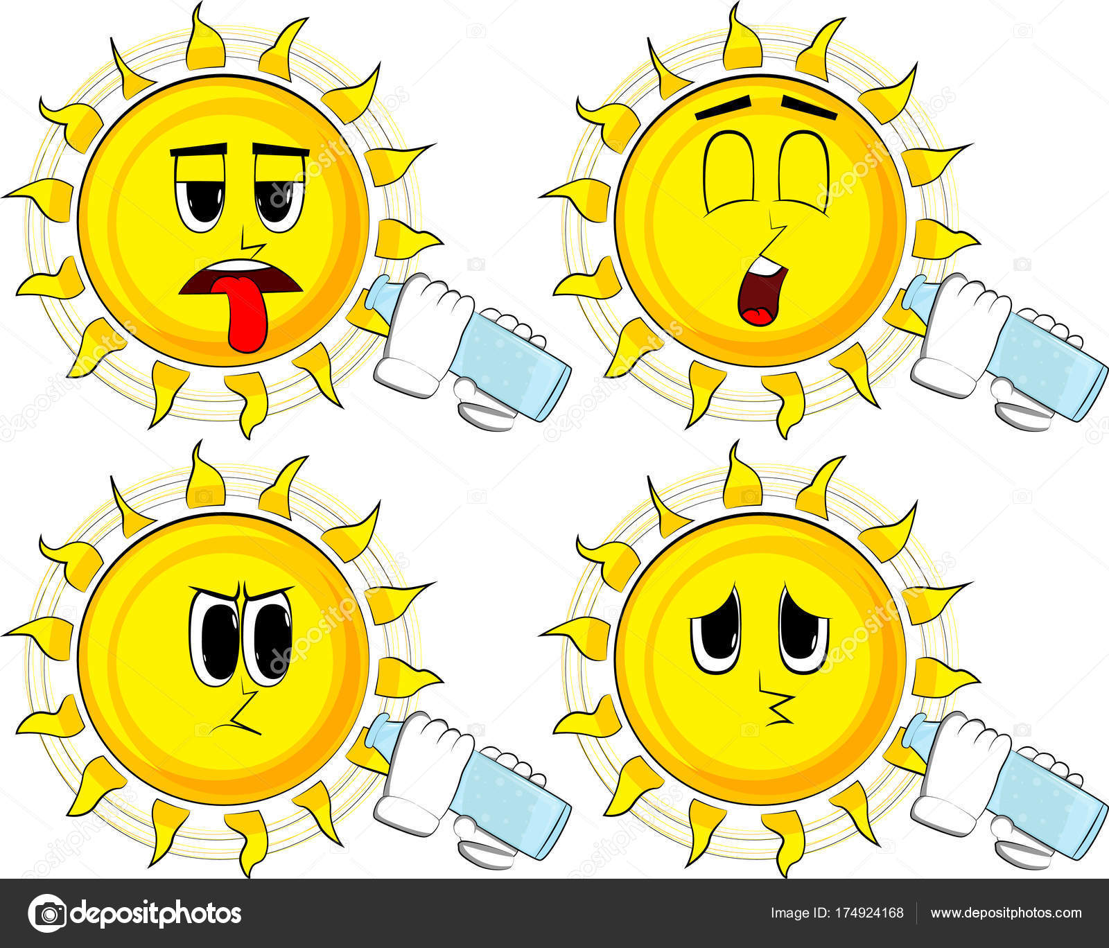 Dessin Animé Soleil Leau Potable Provenant Dune Bouteille