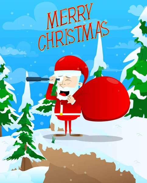 Santa Claus Looking Opportunity Telescope Vector Cartoon Character Illustration — Stock Vector