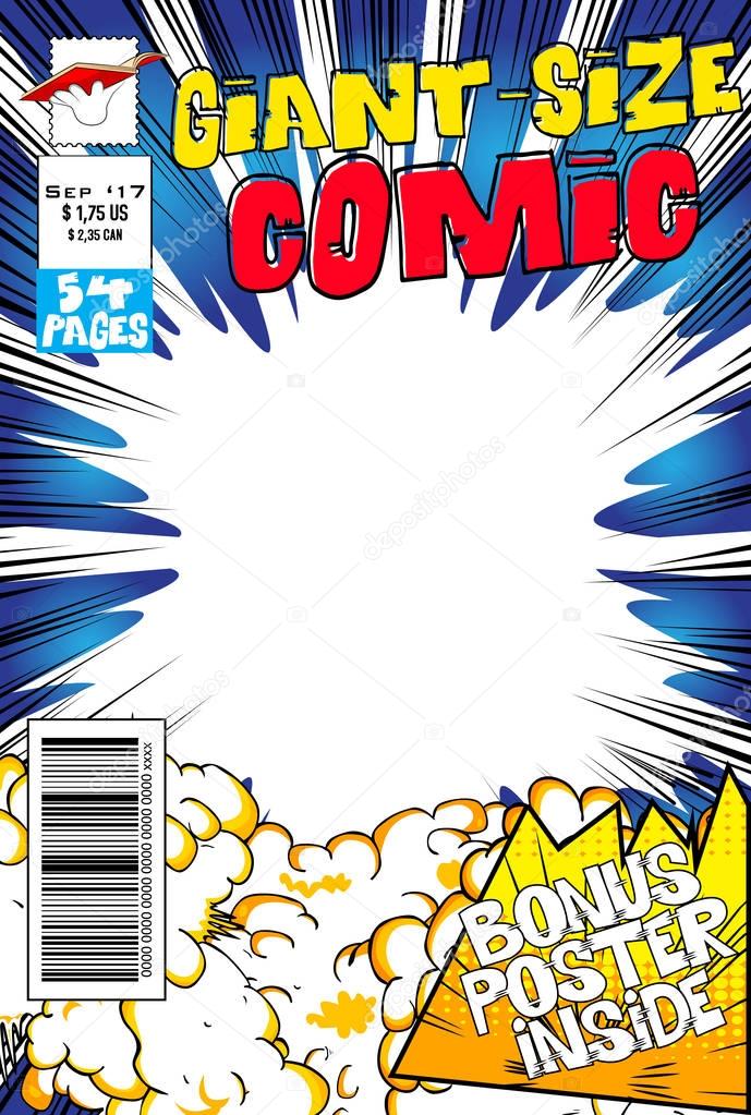 Editable comic book cover with blank explosion background.