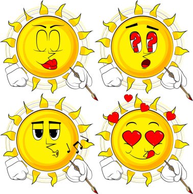 Karikatür sanatçısı güneş boyama. Koleksiyon çeşitli yüz ifadeleri ile. Vektör set.