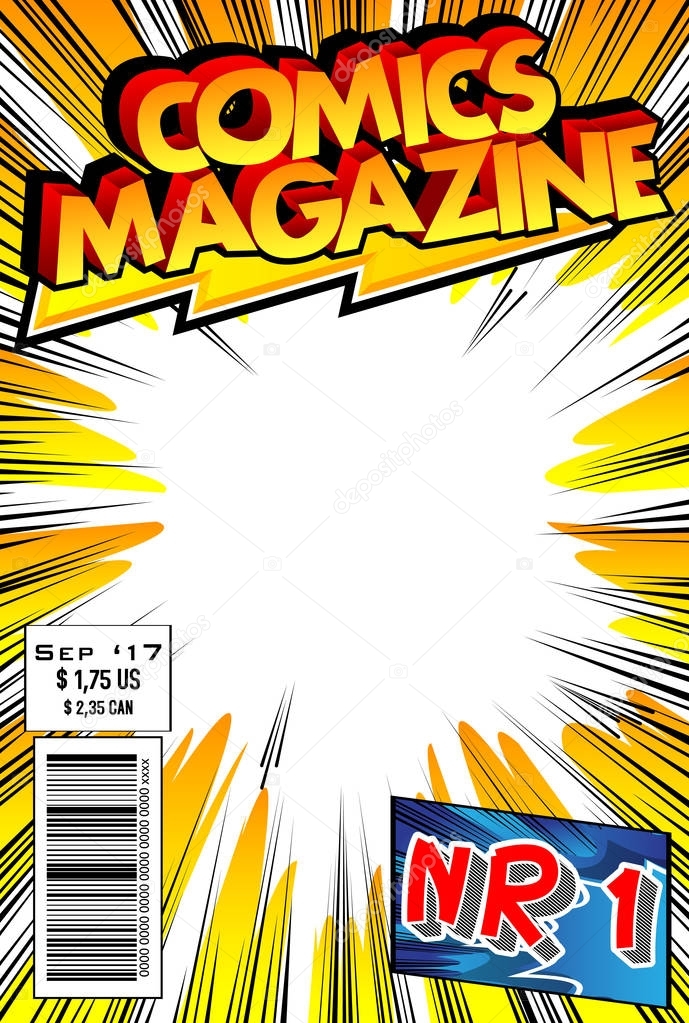 Editable comic book cover with abstract explosion background.