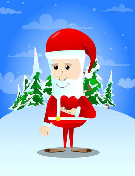 Santa Claus Holding Small Red Heart Vector Cartoon Character Illustration — Stock Vector