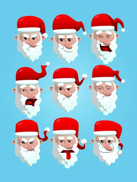 Natal Papai Noel Avatares Set Ilustração Emoção Personagem Desenho Animado — Vetor de Stock