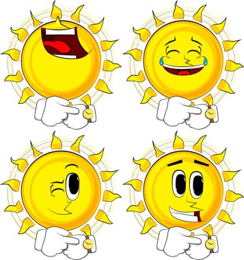 Çizgi film güneş saatini kontrol. Mutlu yüzler koleksiyonuyla. İfadeler kümesi vektör.