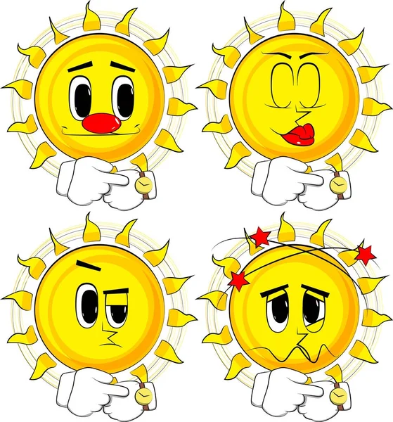 Kreslený Slunce Podíval Hodinky Kolekce Různými Výrazy Obličeje Vektorové Sada — Stockový vektor