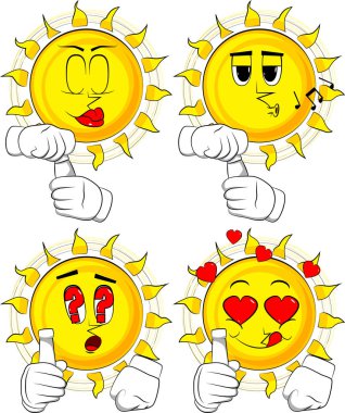 Hamur boş tüp çizgi film güneş. Koleksiyon çeşitli yüz ifadeleri ile. Vektör set.