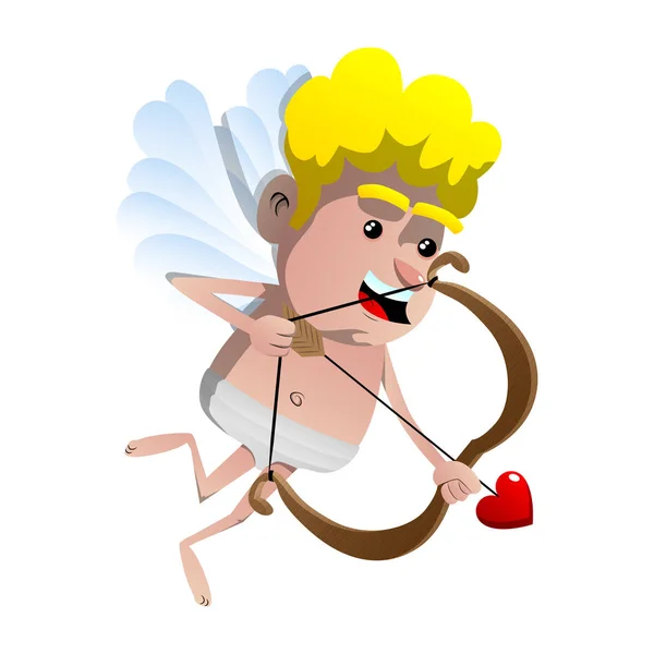 Cupid Flying Bow Arrow Aiming Something Someone Vector Cartoon Character — Stock Vector