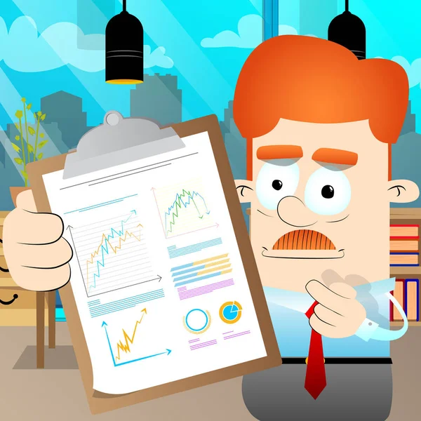 Podnikatel Ukazuje Finanční Zprávy Obchodní Koncept Vektorové Ilustrace Kreslený Charakter — Stockový vektor