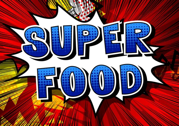 Super Food Frase Gaya Buku Komik Pada Latar Belakang Abstrak - Stok Vektor