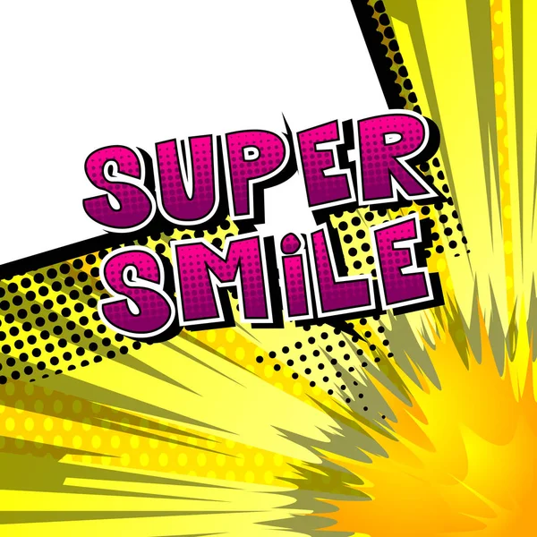 Super Smile Palabra Estilo Cómic Sobre Fondo Abstracto — Vector de stock