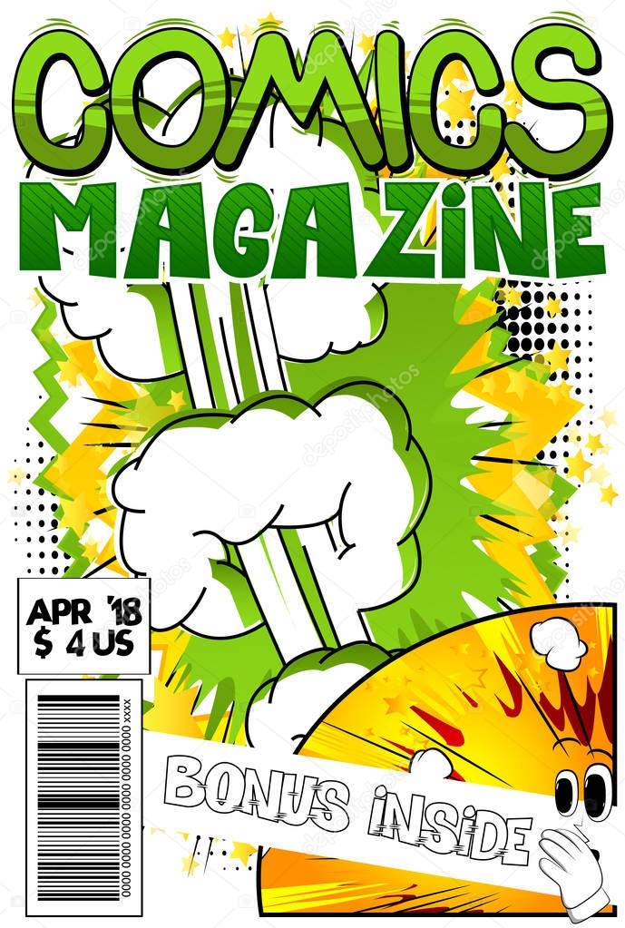 Editable comic book cover with abstract explosion background.