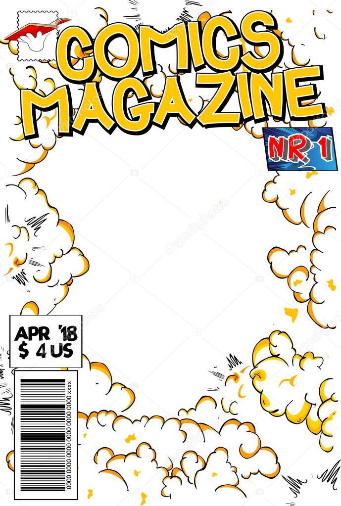 Editable comic book cover with abstract explosion background.