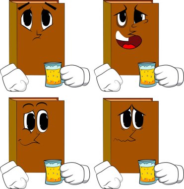 Kitaplar bira içiyor. Karikatür kitap koleksiyonu ile yüzleri üzgün. İfadeler kümesi vektör.