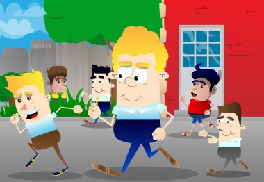 Parkta oyun etiketinin çocuklu olan baba. Vektör çizgi film karakteri çizim.