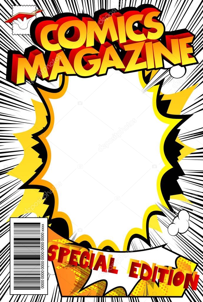Editable comic book cover with abstract explosion background.