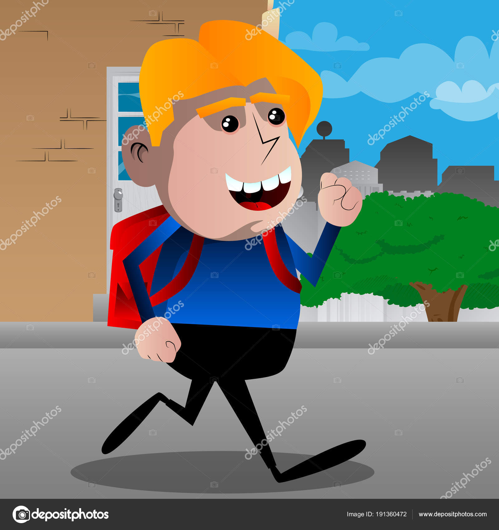 Boy Going School Vector Cartoon Character Illustration Stock