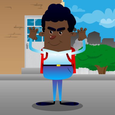 Okul çocuğu seni korkutmaya çalışıyor. Vektör çizgi film karakteri çizim.