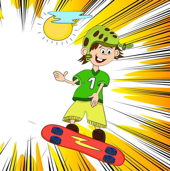Scateboarding Boy Desporto Crianças Desenho Animado Esboçado Crianças Atividades Físicas — Vetor de Stock