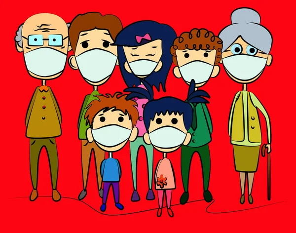 Vector Geïllustreerd Cartoon Familie Dragen Medische Maskers — Stockvector