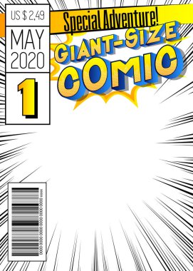 Basit patlama arkaplanlı düzenlenebilir çizgi roman kapağı. Vektör illüstrasyonu.