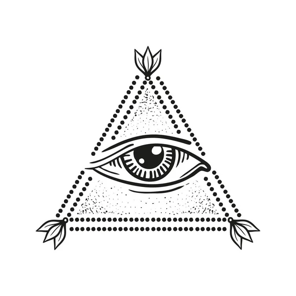 Ilustrasi mata di piramida, dalam gaya tato - Stok Vektor