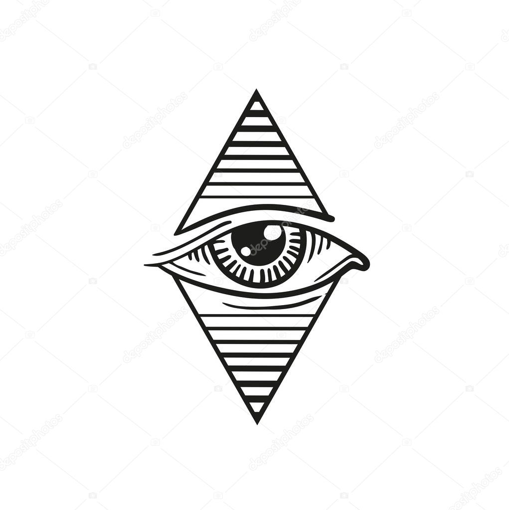 illustration of eye in the rhombus, in the style of tattoos