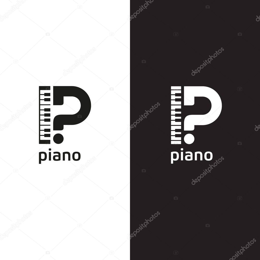 Logo piano in the form of a question mark, the search tool or the history of your musical instrument