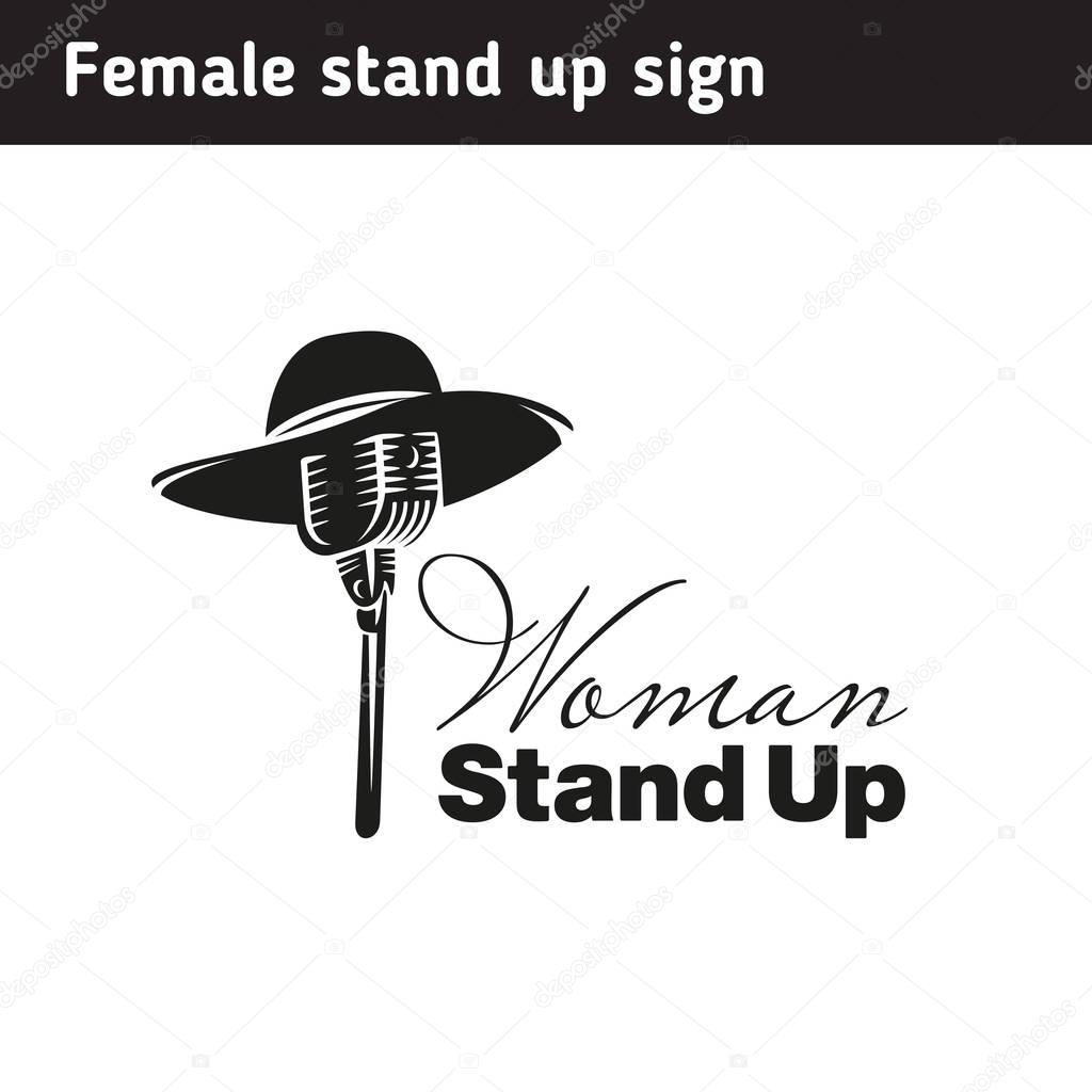 Logo for female standup, black and white sign