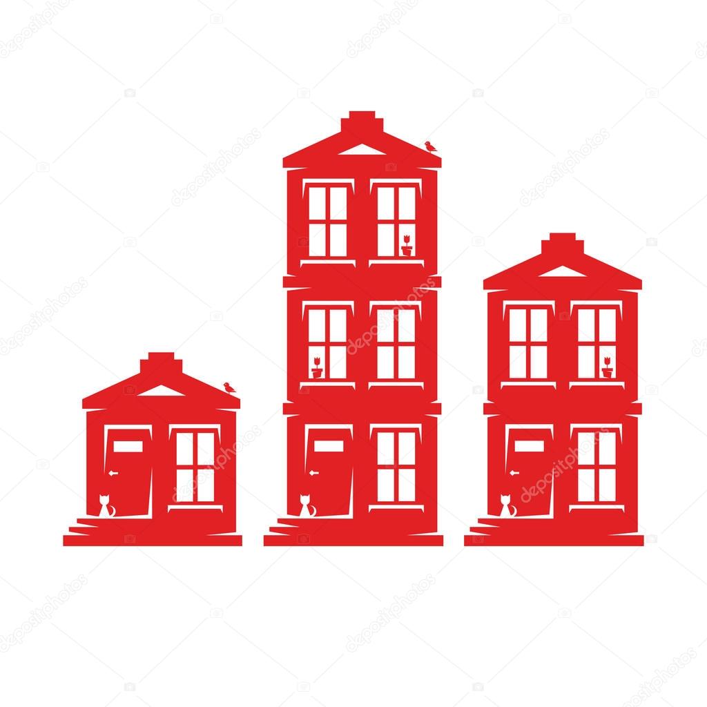Set of three houses different number of floors