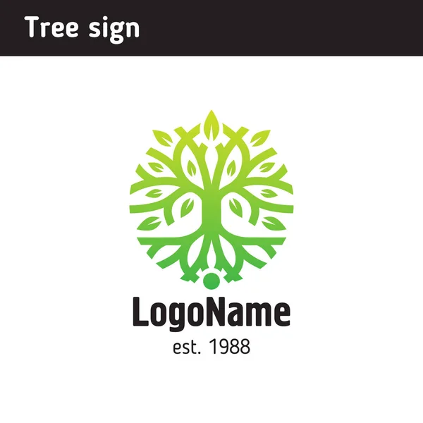 Assine na forma de uma árvore com raízes e folhagem — Vetor de Stock