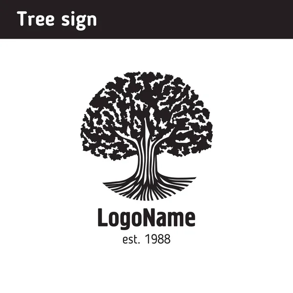 Logotipo na forma de uma árvore velha com raízes — Vetor de Stock